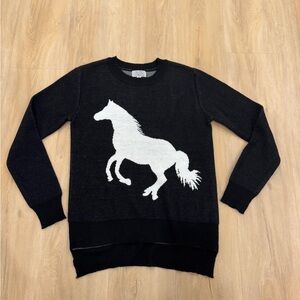 Lucca Couture Black Sweater with White Horse Design